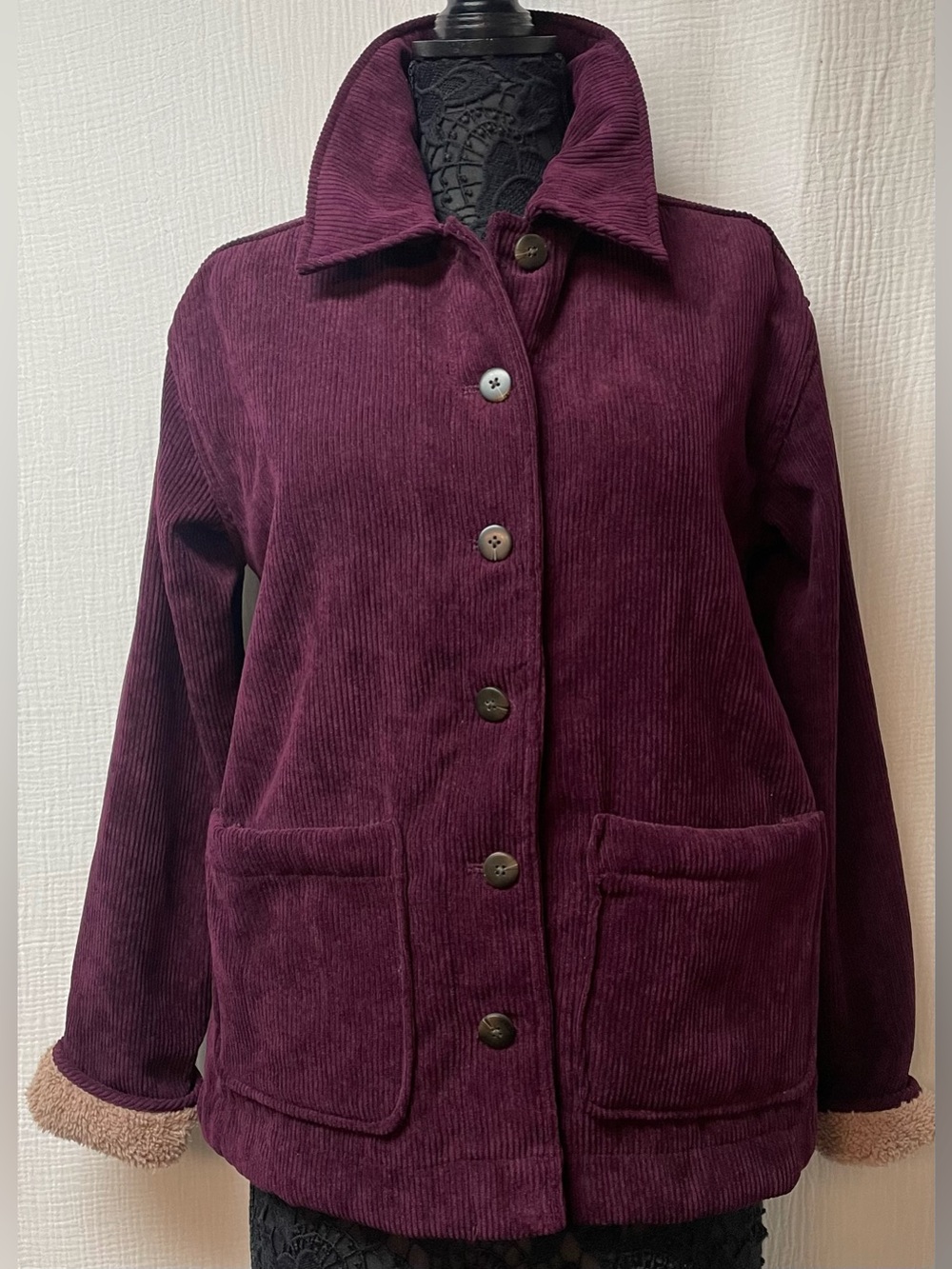 Boston Traders Women's Corduroy Teddy Jacket in Deep Plum Size M